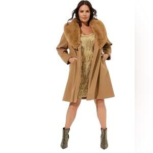Torrid Coat Mid Length Faux Fur Fit and Flare in Camel Womens Plus Size 6X